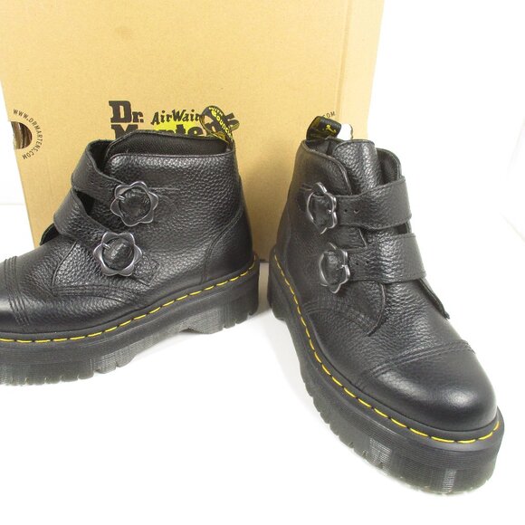 Dr. Martens AirWair Devon Black Grain Leather Buckle Boots Women’s US Size 8 - Picture 2 of 14